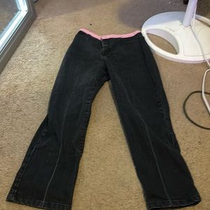 Black straight leg jeans with pink